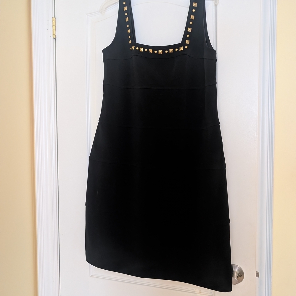 Joseph Black Mini Dress with Gold Studs